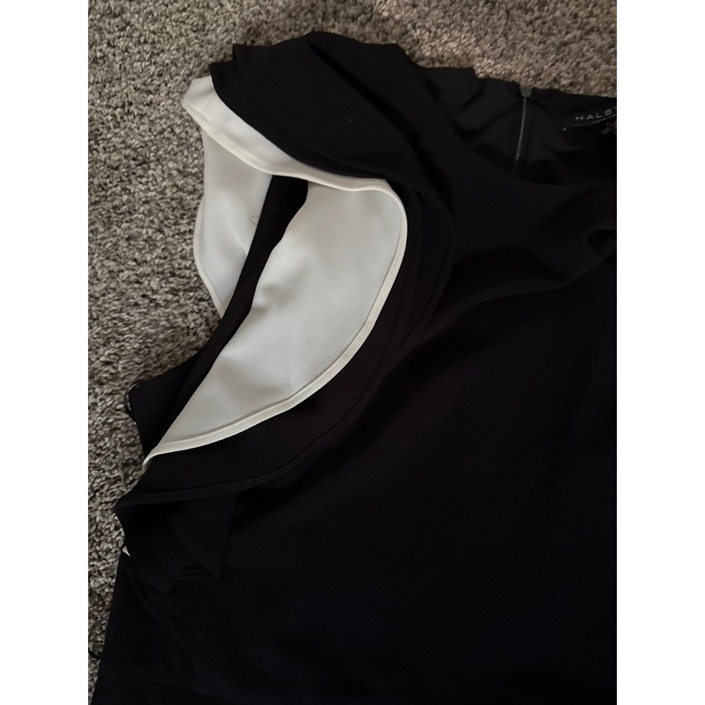 Halston Heritage Flounce Gown Black White Crepe Formal Dress Women 2 - Picture 3 of 4